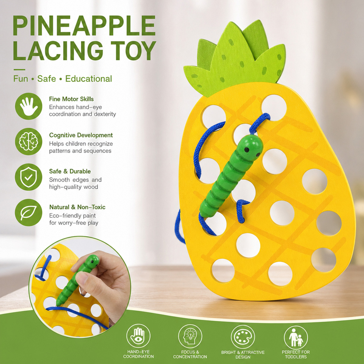 Wooden Lacing Pineapple Thread - Travel Accessories Baby review and price