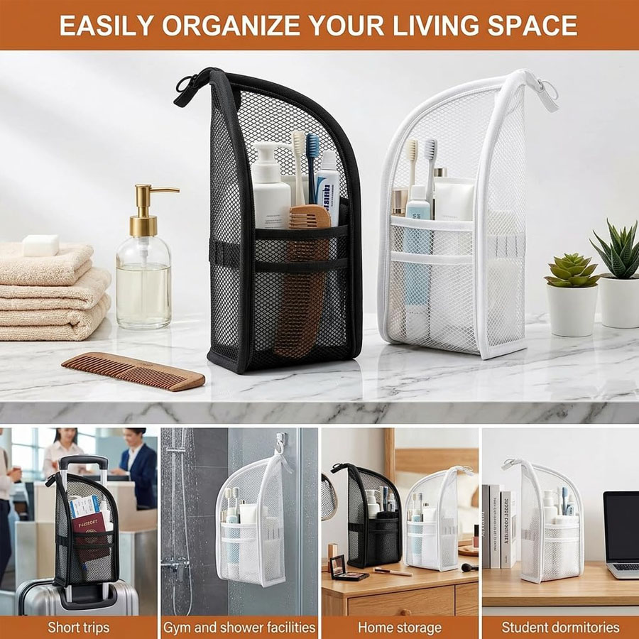1Pc Portable Mesh Toiletry Bag - Travel Accessories Organizer Bag review and price